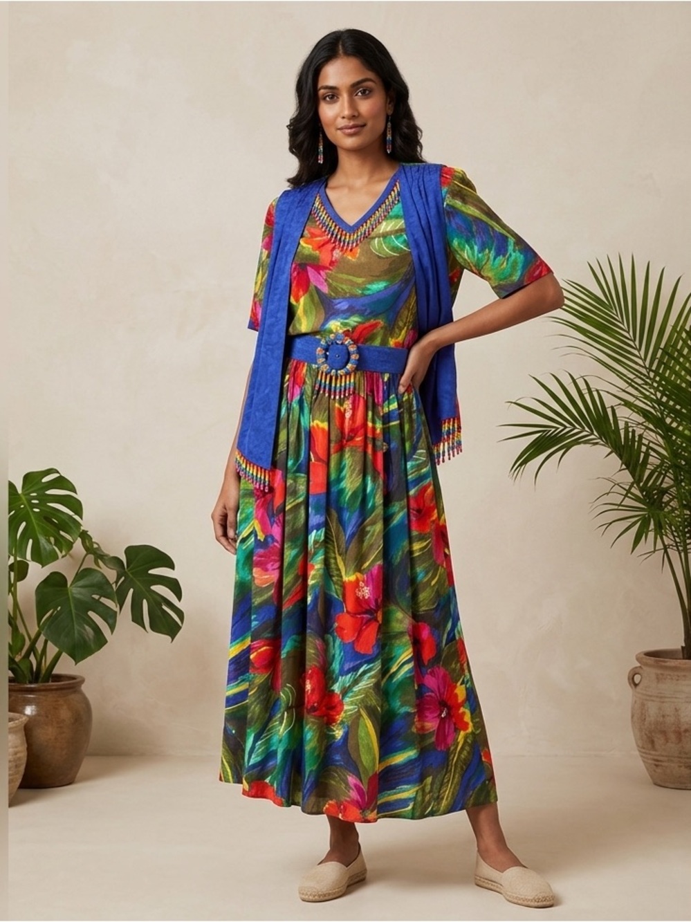 ALI MILES Multicolor Tropical Print Garment with Pink and Red Accents SIZE 12